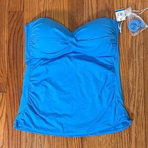 Anne Cole Twist-Front Ruched Tankini Top Swimsuit‎ Blue Size XL NWT